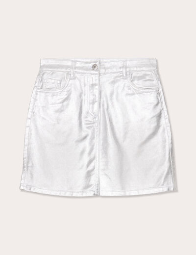 Jupe droite enduit métallisé gris argent femme