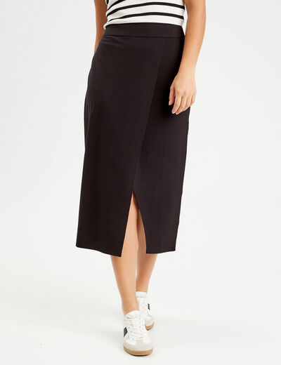 Jupe midi droite noir femme