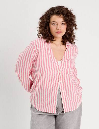 Chemise manches longues contenant du lin rouge femme