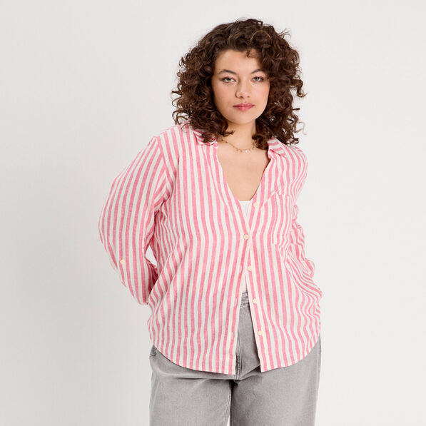 chemise manches longues contenant du lin rouge femme Chemise manches longues contenant du lin rouge femme