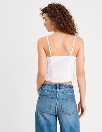 Débardeur cropped dentelle blanc femme