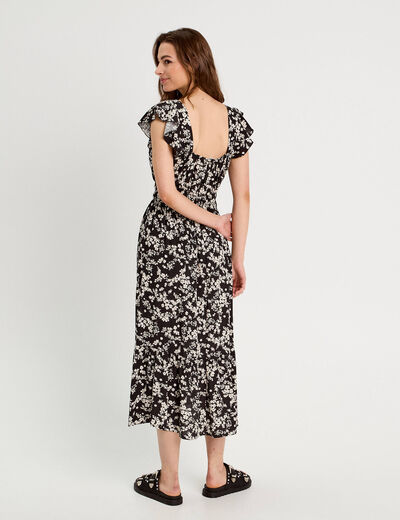 Robe longue évasée volants noir femme