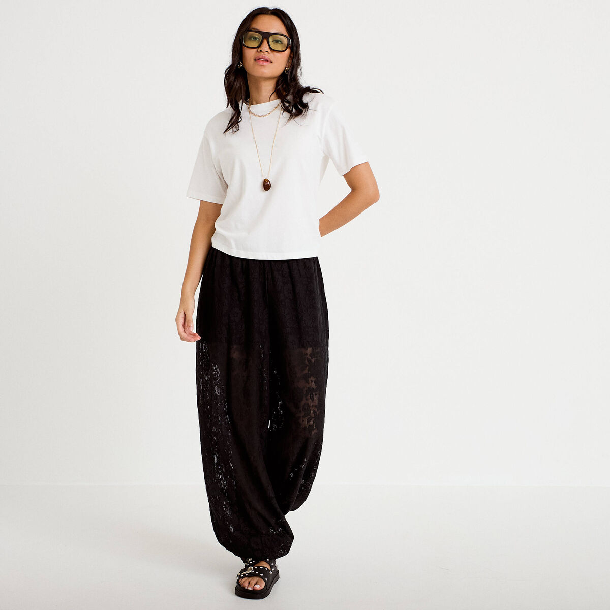 Pantalon bouffant taille standard noir femme