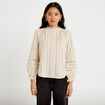 Blouse ajour&eacute;e manches longues marron femme