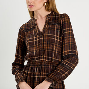 robe evasee details dentelle marron fonce femme Robe évasée détails dentelle marron foncé femme