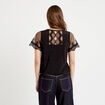 Blouse col v manches courtes dentelle noir femme