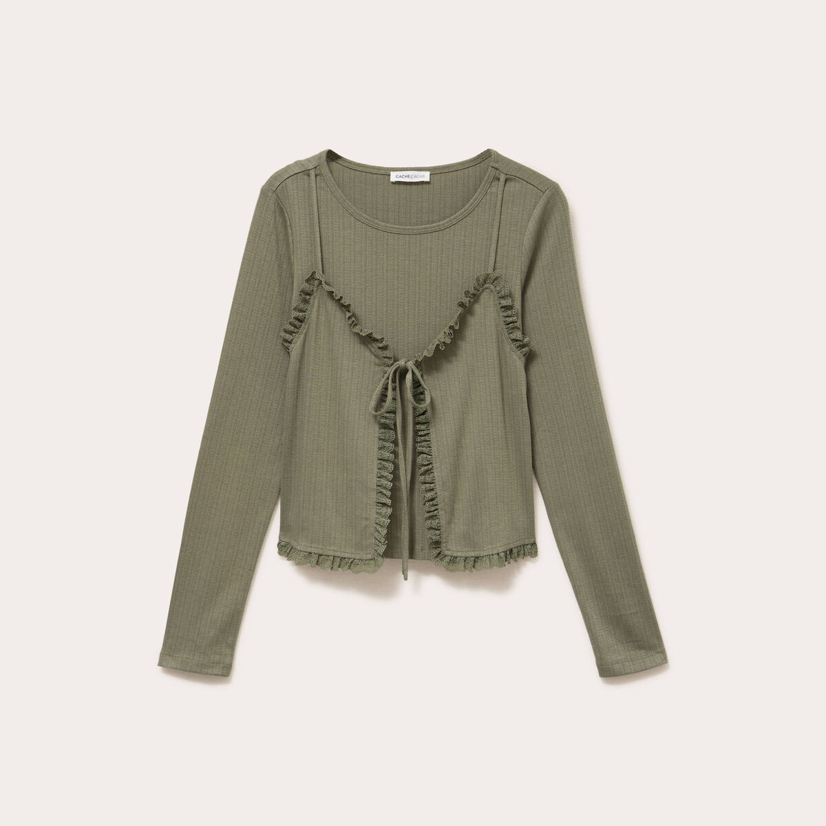 T-shirt 2-en-1 vert kaki femme
