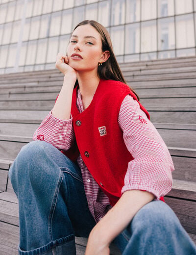 Gilet sans manches effet polaire rouge femme