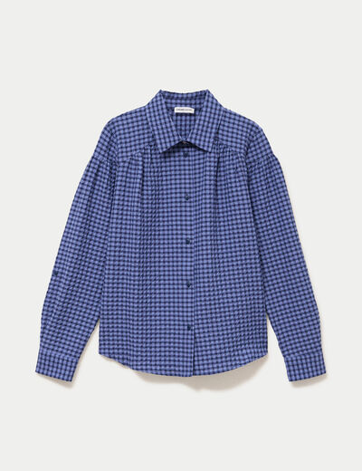 Chemise ample manches longues vichy bleu femme