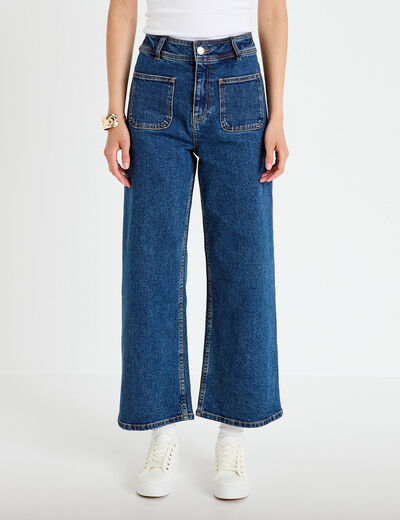 Jean wide leg cropped taille haute denim stone femme