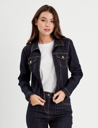Veste courte zippée en jean denim brut femme