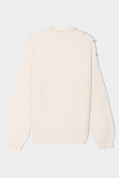 Pull col montant ecru femme