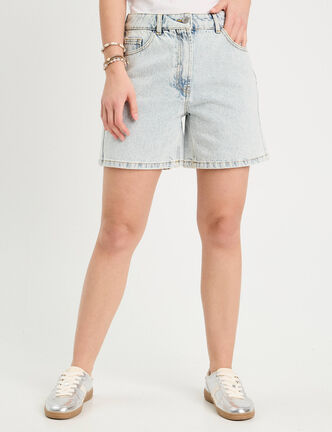 Short large en jean denim bleach femme