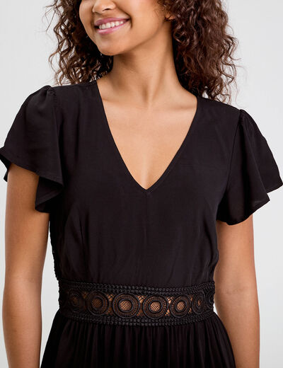 Robe longue évasée noir femme