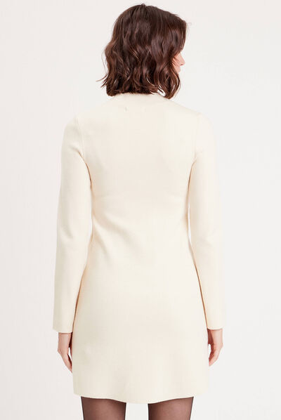 Robe pull droite avec poches ecru femme
