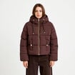 Doudoune droite cropped &agrave; capuche marron fonc&eacute; femme