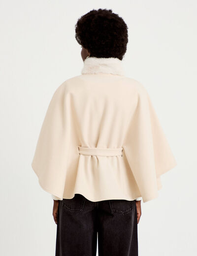 Poncho en fausse fourrure ivoire femme