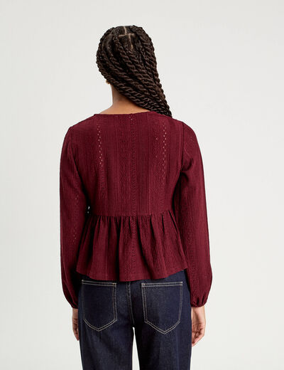 Blouse broderie anglaise violet foncé femme