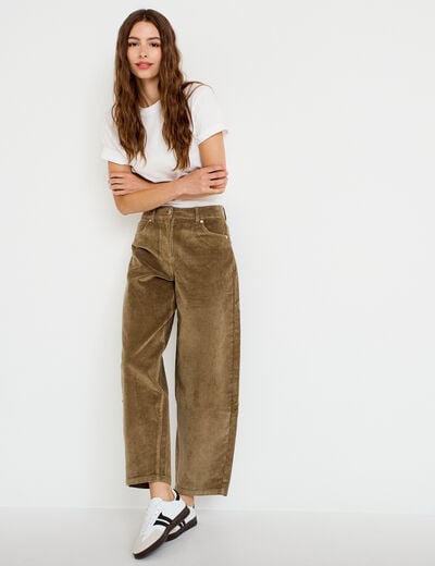 Pantalon bootcut en velours vert kaki femme