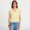 Blouse col rond manches courtes dentelle jaune pastel femme