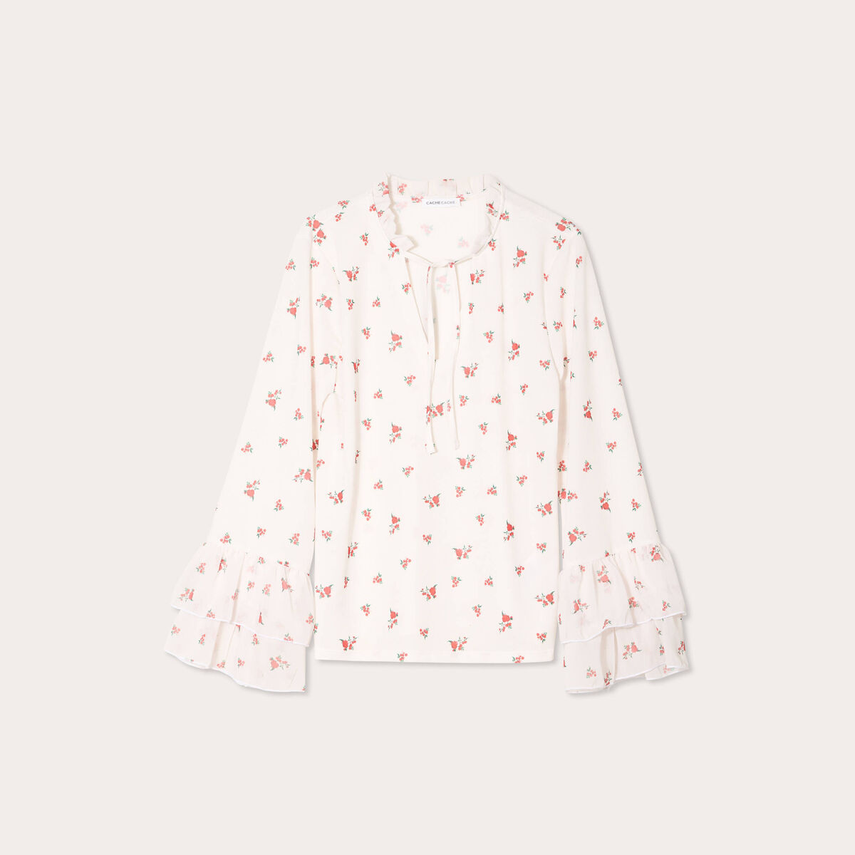 Blouse manches volants ecru femme