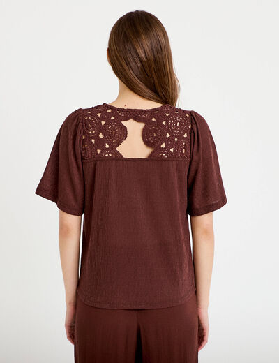 T-shirt manches courtes marron femme