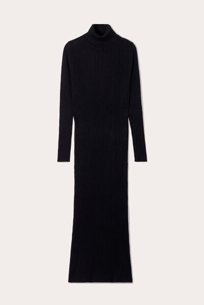 Robe pull longue moulante noir femme