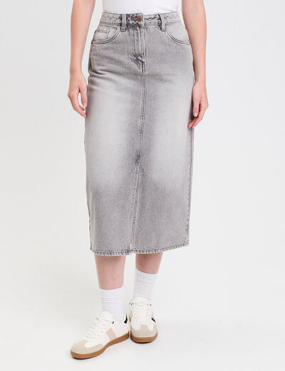 Jupe crayon taille standard denim gris clair femme