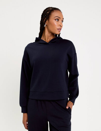 sweat à capuche manches longues bleu marine femme