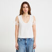 Blouse col v manches courtes dentelle ecru femme