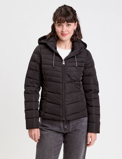 Doudoune ajustée à capuche noir femme