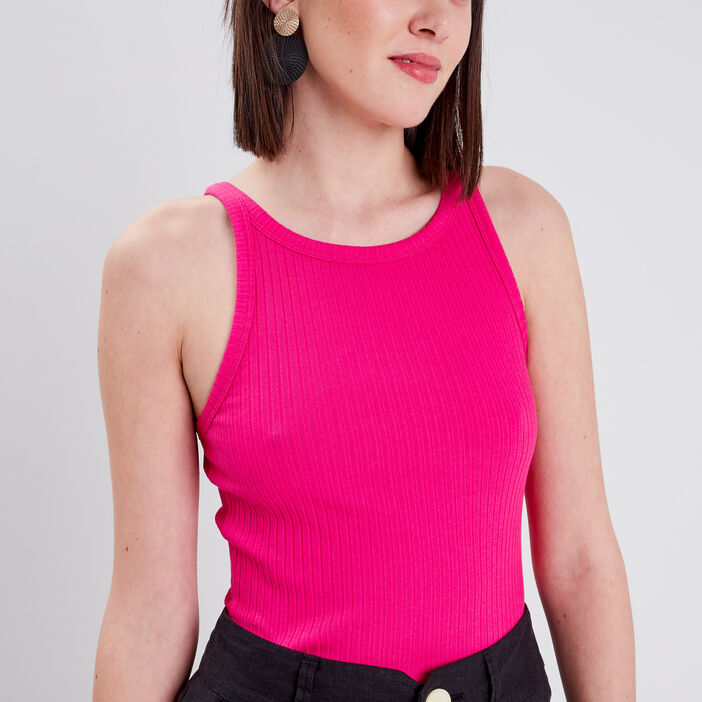 Débardeur bretelles larges rose fushia femme