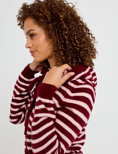 Gilet &agrave; capuche manches longues bordeaux femme