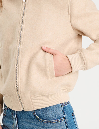 Veste teddy zippée beige femme