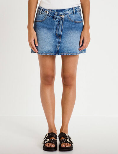 Jupe-short droite en jean denim double stone femme