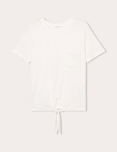 T-shirt détail noeud ecru femme