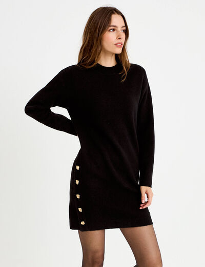Robe pull droite manches longues noir femme