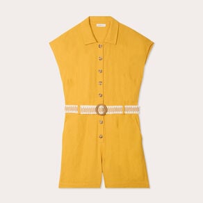 combishort ceinturee contenant du lin jaune citron femme Combishort ceinturée contenant du lin jaune citron femme