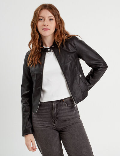 Veste courte simili cuir noir femme