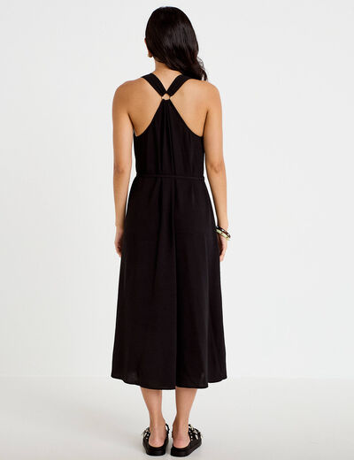 Robe longue droite col v bretelles fines noir femme