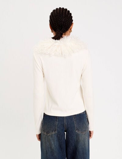Gilet ajust&eacute; manches longues duveteux ivoire femme