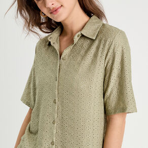 Chemise ajourée vert kaki femme
