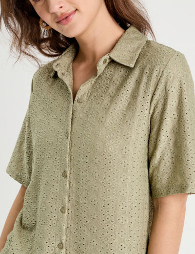 Chemise ajourée vert kaki femme