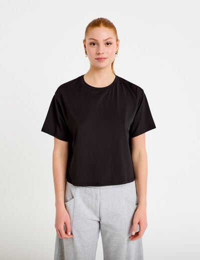 T-shirt col rond manches courtes noir femme
