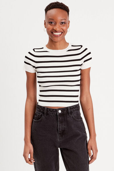 Pull avec manches courtes blanc femme