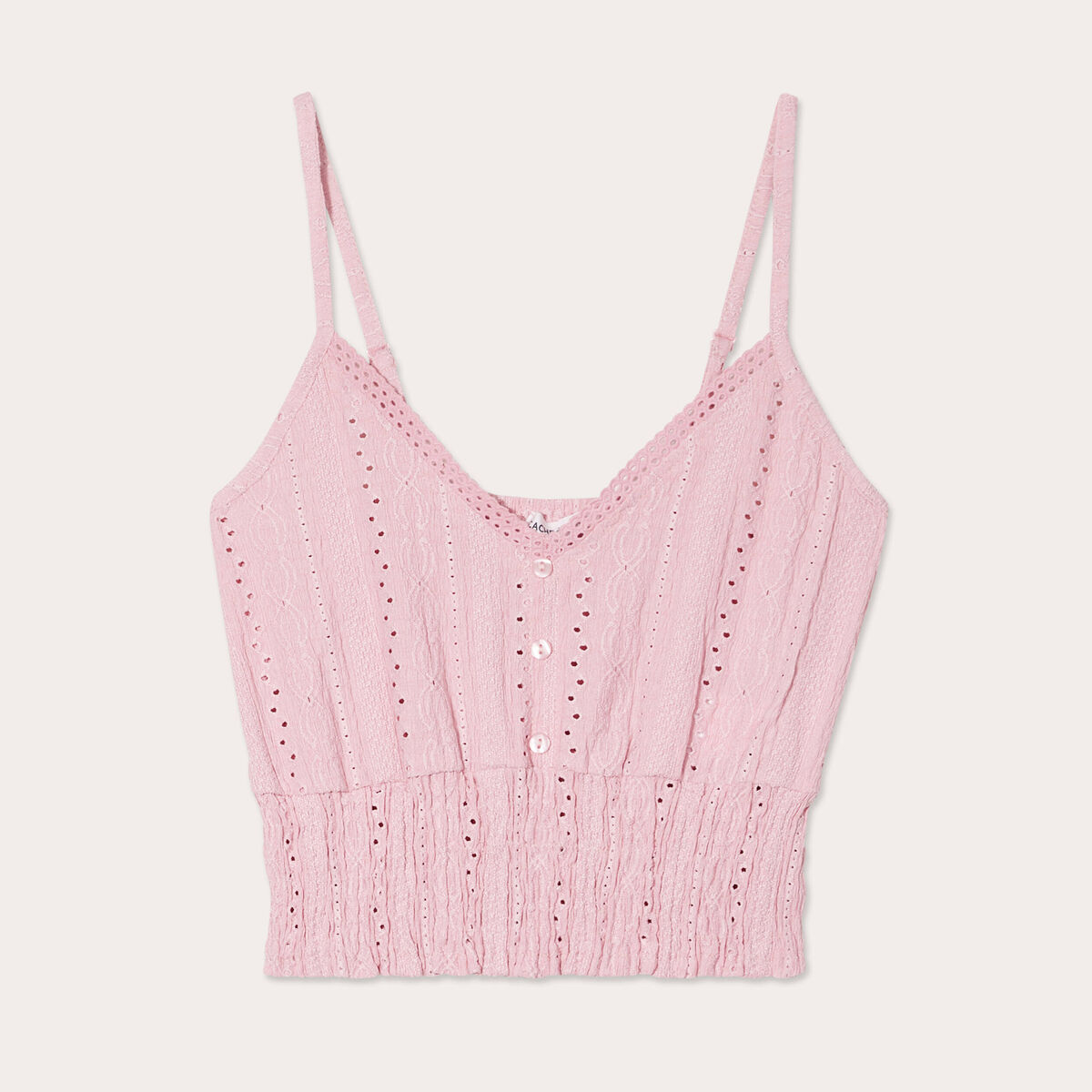 Blouse broderie anglaise rose poudrée femme