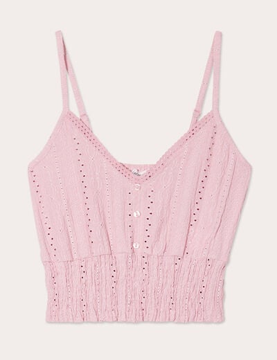 Blouse broderie anglaise rose poudrée femme