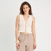 Gilet cropped sans manches ecru femme