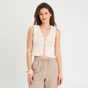 gilet cropped sans manches ecru femme Gilet cropped sans manches ecru femme