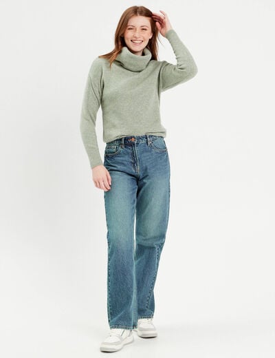 Pull avec col roulé vert pastel femme